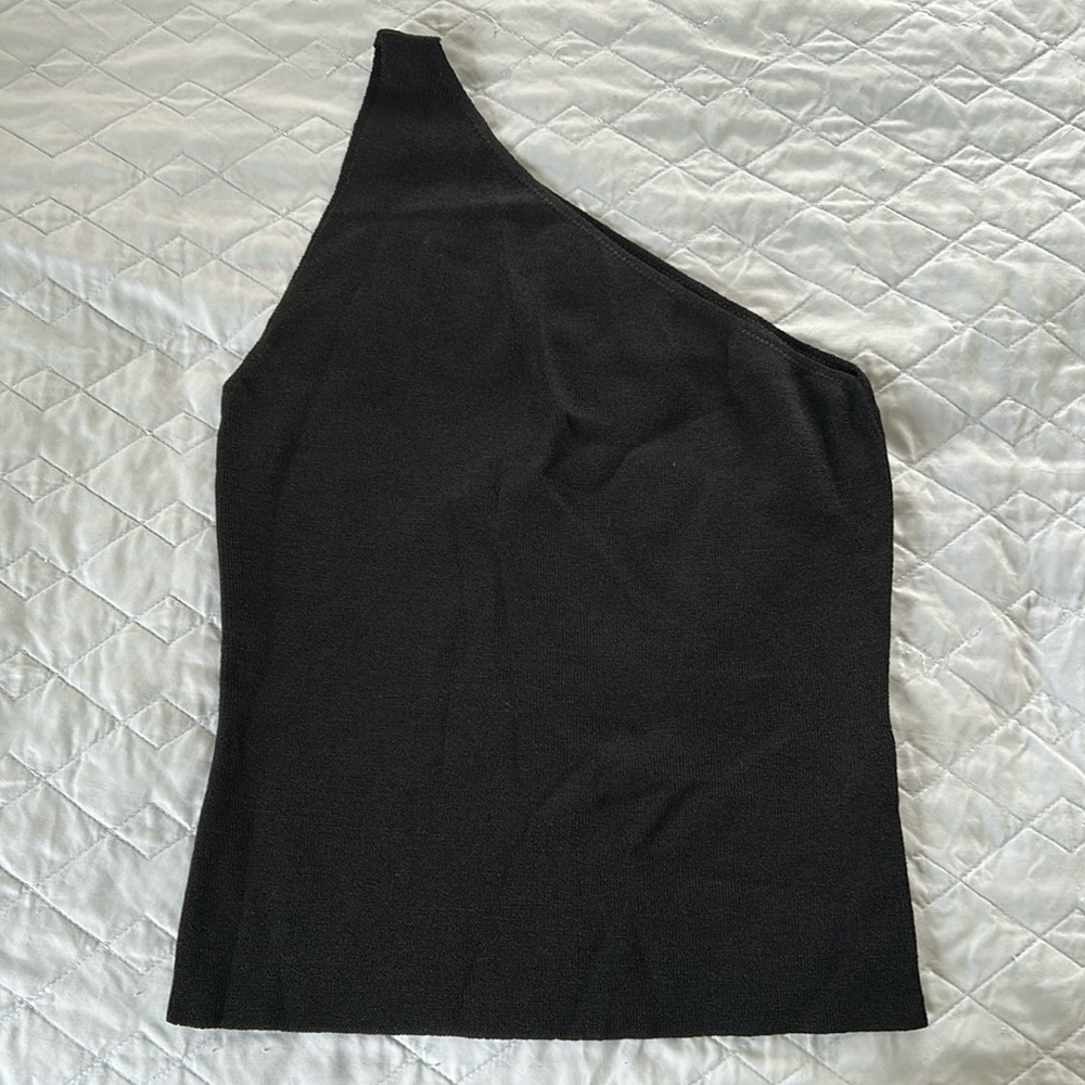 Vintage J. Crew One-Shoulder Ribbed Asymmetrical Top Medium Rayon Blend Black